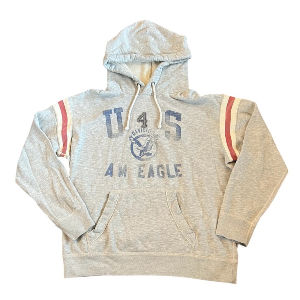 American Eagle Outfitters Light Gray Hoodie with Red Stripes